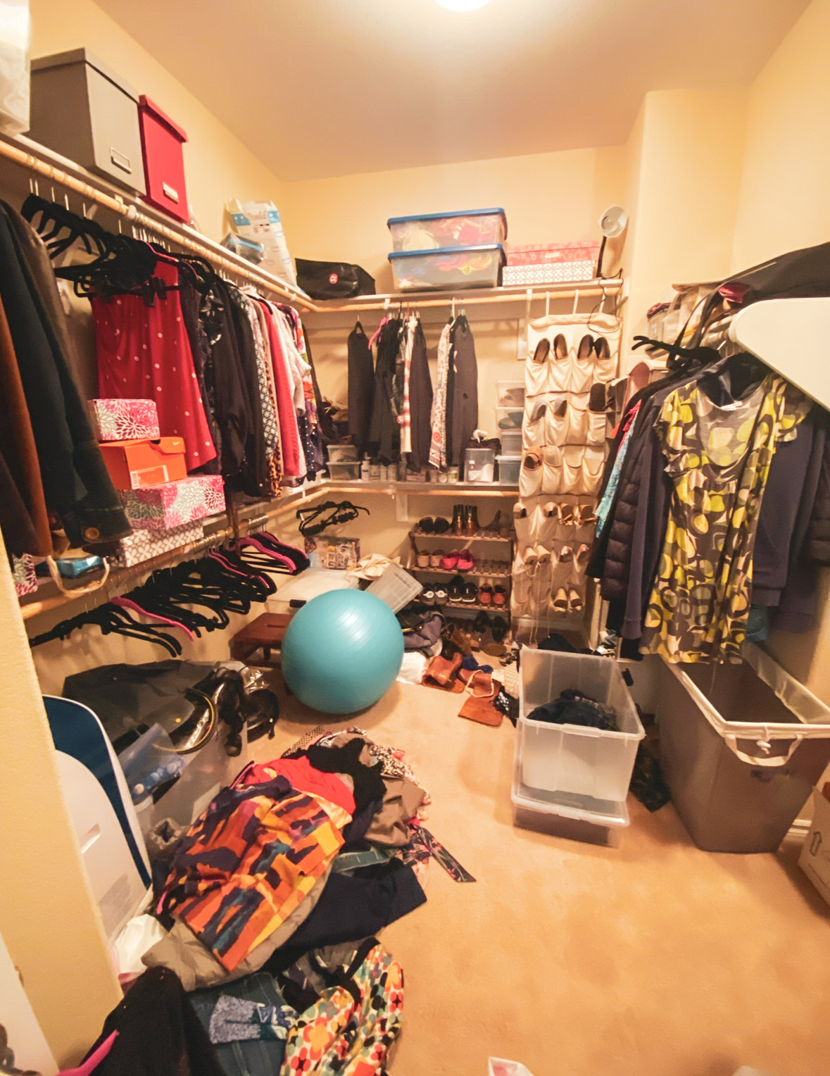 Closet with clothing clutter